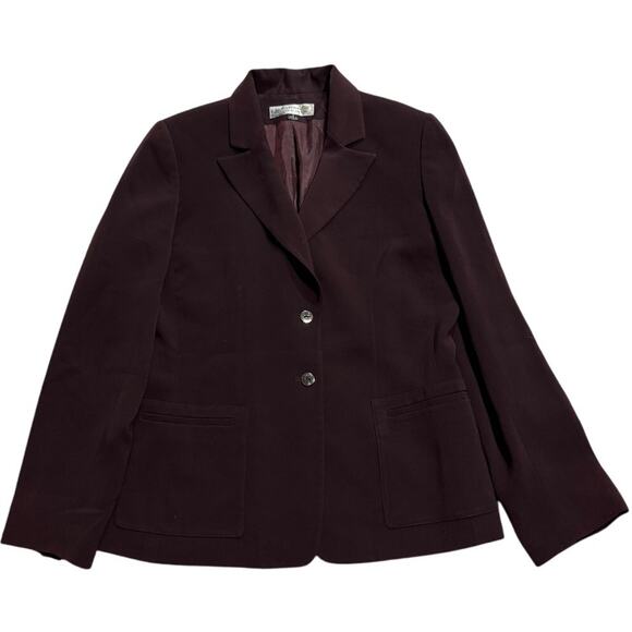 VTG Tahari Arthur S Levine Blazer Jacket Lined 2 Button Womens 8 Burgundy Office - Picture 1 of 11